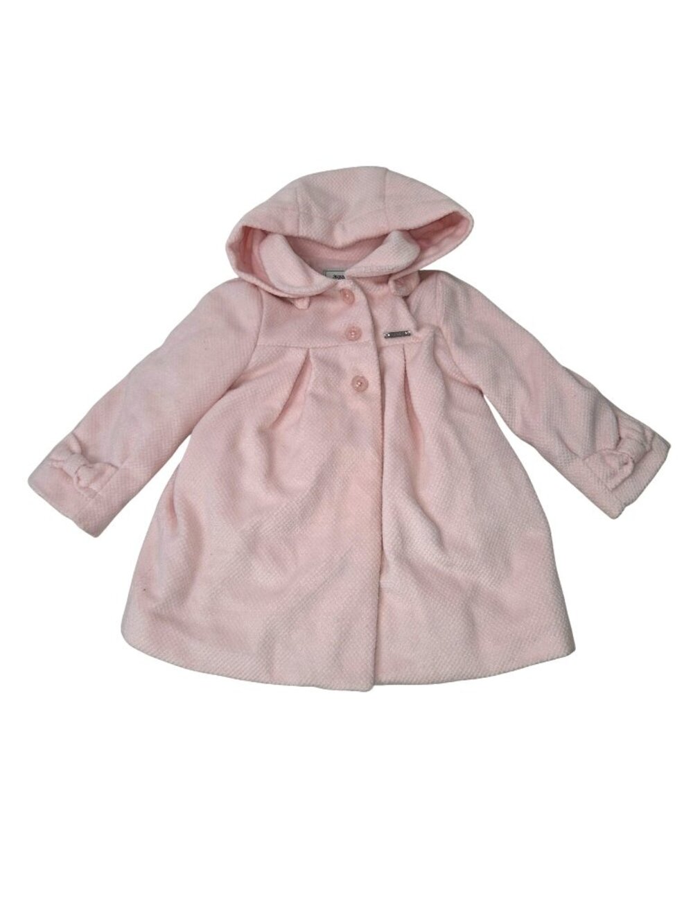 Mayoral Baby Girl 24 M Pink Hooded Coat With Button Front & Bow Accents 4171